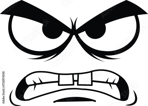 Vector art of angry face with big eyes and mouth