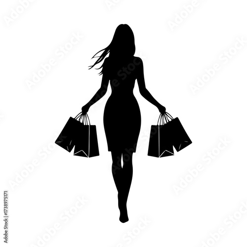 Silhouette of a woman carrying shopping bags vector illustration