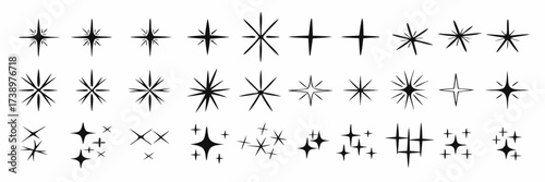 Star icons. Twinkling stars. Sparkles, shining burst. Christmas vector symbols isolated 
