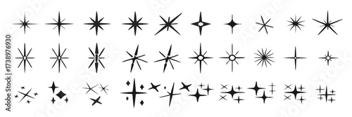 Star icons. Twinkling stars. Sparkles, shining burst. Christmas vector symbols isolated 
