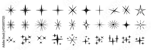 Star icons. Twinkling stars. Sparkles, shining burst. Christmas vector symbols isolated 
