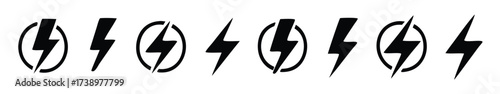 Lightning, electric power vector logo design element. Energy and thunder electricity symbol concept. Lightning bolt sign in the circle. Power fast speed logotyp