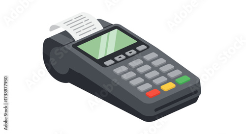 Isometric Payment Terminal Illustration for Retail Transactions and Financial Services