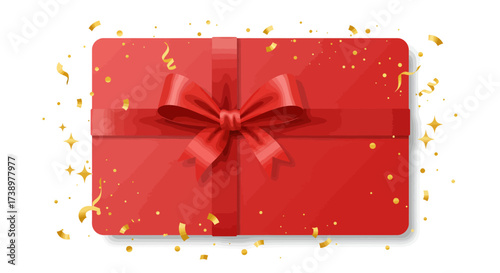 Gift Card with Red Ribbon and Confetti for Celebrations