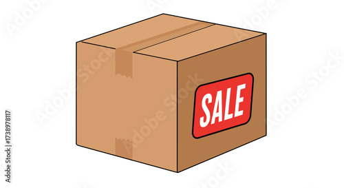 Discount Box Brown cardboard box with a red sale tag illustration