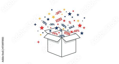 Exploding Discount Box Celebrate Sales with Confetti & Stars