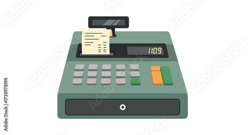 Green Cash Register Illustration with Paper Receipt