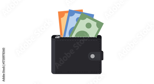 Wallet with Money Illustration of Financial Transactions and Spending