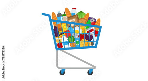 Shopping Cart Filled with Groceries Fresh, Diverse, and Ready to Eat