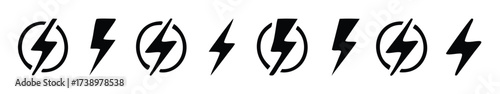 Lightning, electric power vector logo design element. Energy and thunder electricity symbol concept. Lightning bolt sign in the circle. Power fast speed logotyp