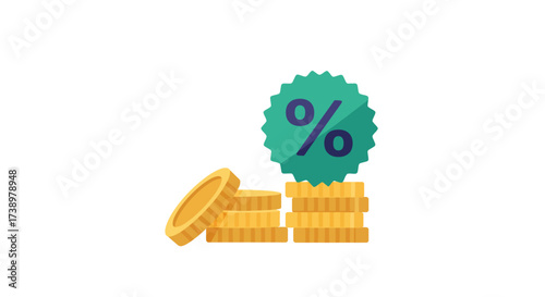 Discounted Wealth Coins Stacked with Percentage Symbol for Savings and Financial Promotions