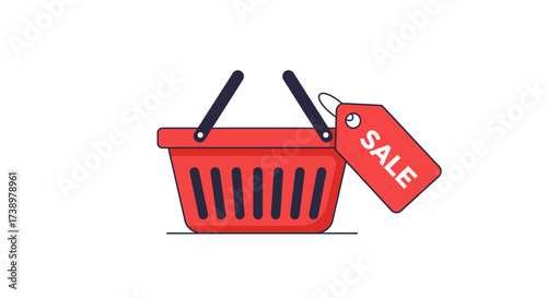 Shopping Basket with Sale Tag Minimalist Retail Promotion Design