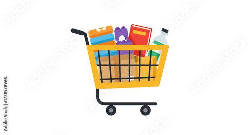 Shopping Cart Filled with Groceries and Everyday Items