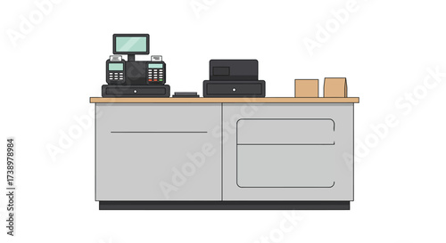 Modern Retail Counter with Cash Registers and Card Readers