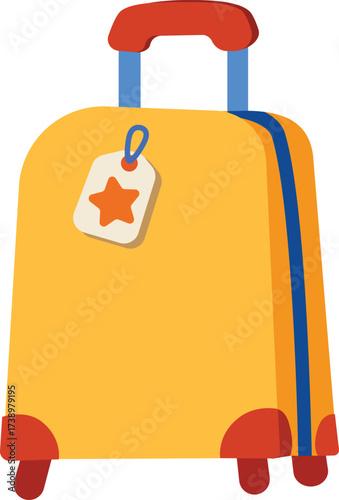 Orange Yellow Suitcase Luggage Blue Accents Star Tag Travel Holiday Adventure Vector