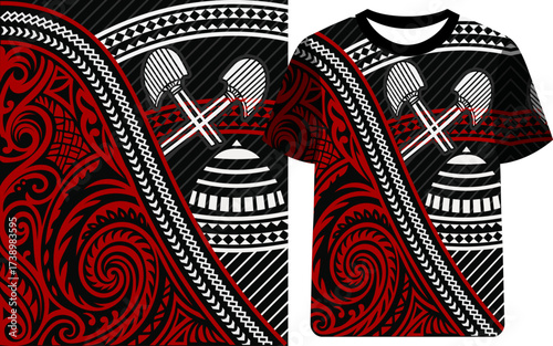 Tongan Heritage T Shirt Red Black and White Tribal Jersey Design, Architecture t shirt dress vector, worker t shirt, Polynesian, Samoan, Malaysian, Hawaiian, traditional t shirt template.