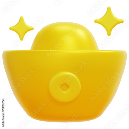 Golden ingot with sparkles, a symbol of wealth and prosperity.