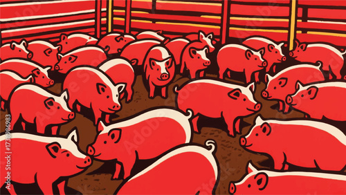 Pig Farm Group Illustrator Artwork Banner Background Design Template 