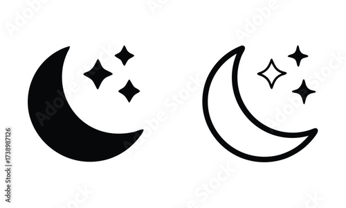 Crescent moon with stars icon. Night icon. 
