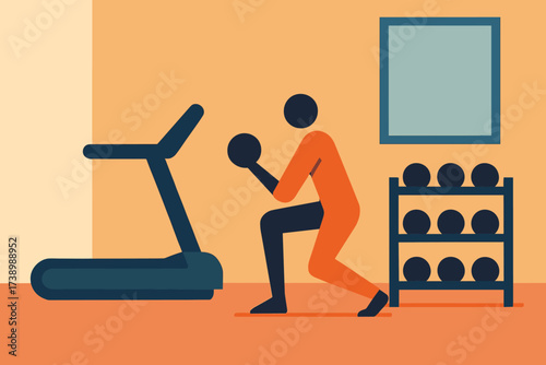 Treadmill illustration minimalist weights vector setup abstract simple rack gym figure exercising