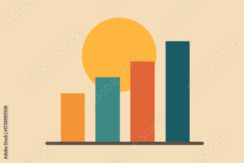 Sun rising financial growth geometric bars behind illustration vector chart symbol