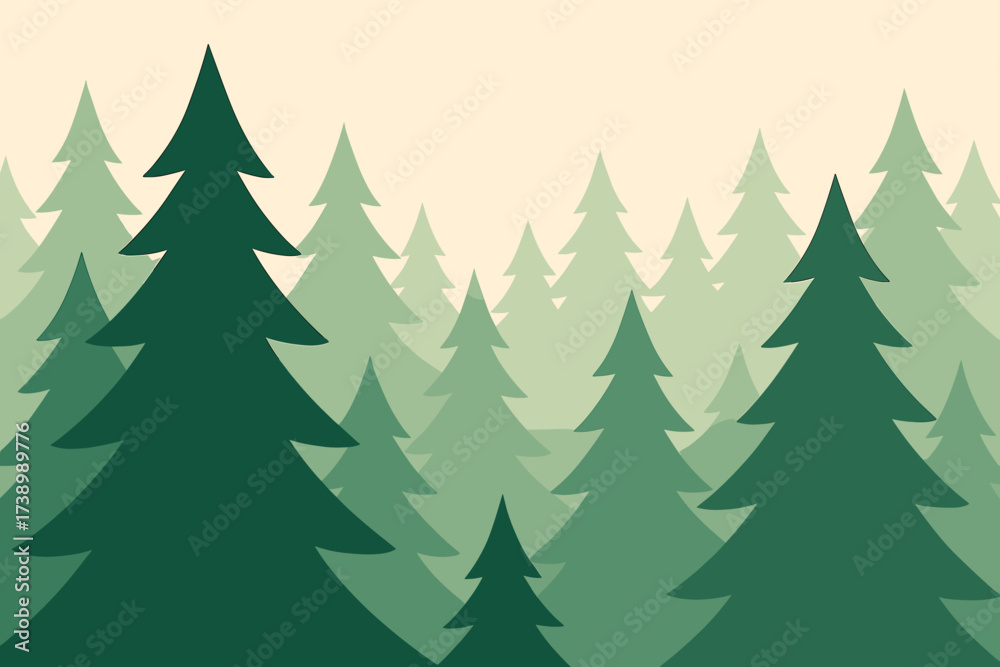 Obraz premium Vector minimal trees layers style illustration fading pine minimalist depth background forest