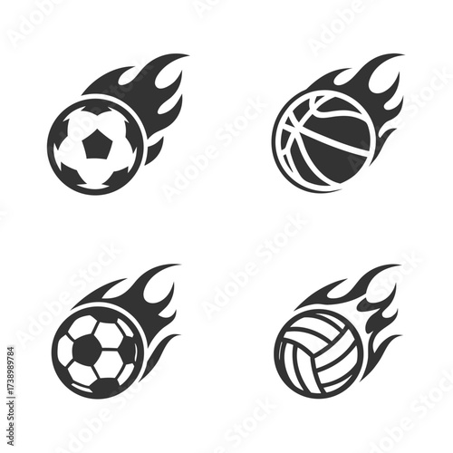 Flaming Sports Ball Vector Bundle