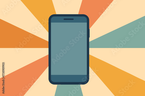 Rays abstract placed smartphone illustration flat center vector phone behind single