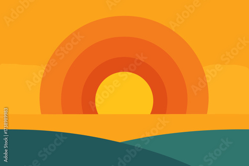 Concentric suggesting circles art sun surrounded illustration glow flat vector minimal sunrise