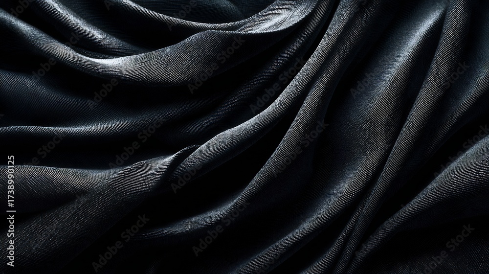 Obraz premium Dark textured fabric background with elegant drapes and subtle metallic pattern