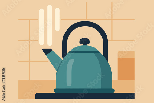 Vertical minimalist kitchen kettle flat shapes lines simple abstract vector clean illustration