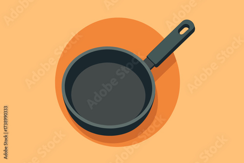 Frying illustration flat diagonally geometric circle bold minimalist pan backdrop vector art