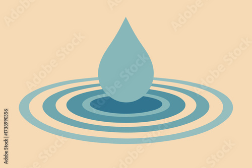 Drop water flat minimalist ripple outward stylized rings vector illustration spreading