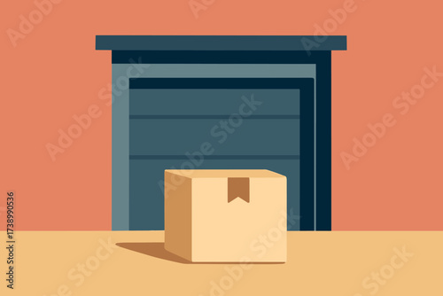 Box warehouse flat illustration simplicity front door silhouette placed vector abstract