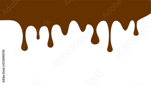 Wavy chocolate pattern. Chocolate wavy drip illustration. Brown chocolate drip illustration. Melted brown chocolate illustration. Liquid ice cream on waffle pattern background