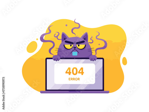 System crash and error concept with frustrated cartoon cat