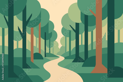 Flat trunks illustration vector clean tree geometric path pastel minimalist forest