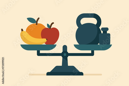 Illustration scales vector one side flat other fruit weights balanced balance