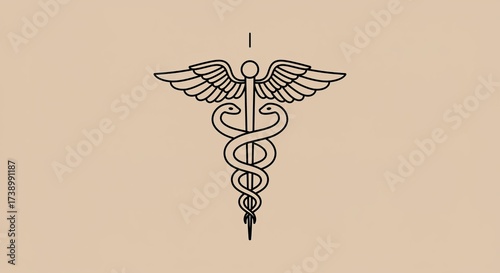 Classic Caduceus symbol drawing for healthcare, medicine, and wellness concepts