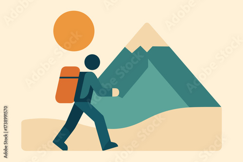 Peak minimalist walking minimal vector mountain icon illustration trek stylized sun geometric