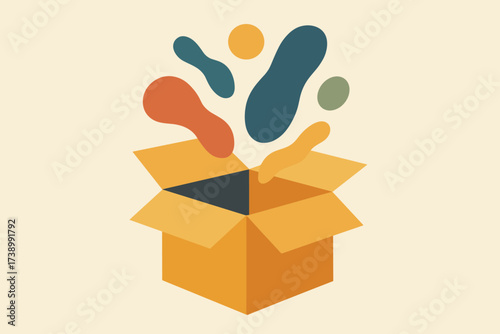 Abstract stylized flat vector floating open shapes contents upward box like illustration