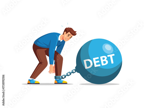 Financial Stress and Crisis. Worried Man Carrying Heavy Debt Burden