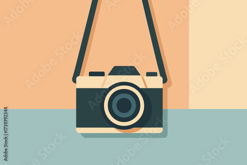 Wall vector illustration minimalist strap background flat hanging blocks pastel camera clean
