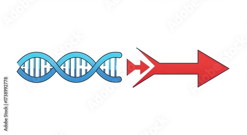 DNA helix morphing into a forward moving red arrow, symbolizing progress