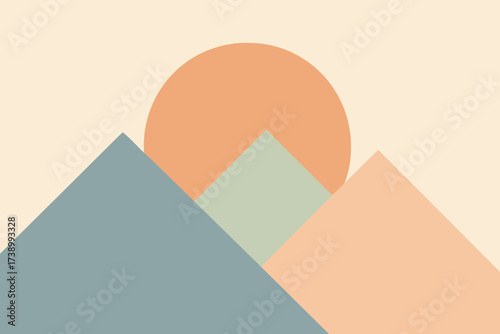 Vector hidden illustration pastel behind abstract sunrise clean art peaks geometric half