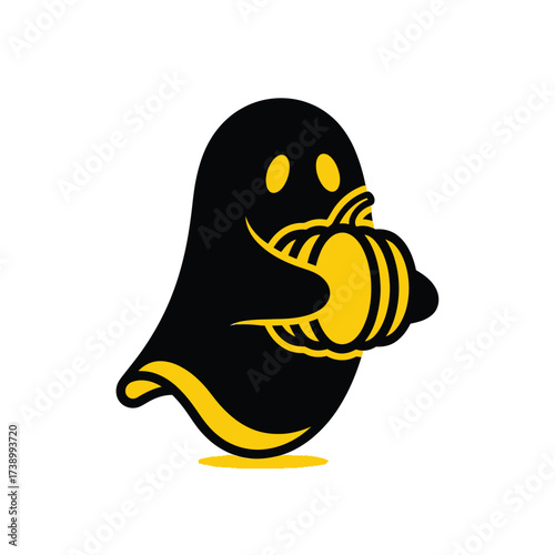 Ghost Holding Pumpkin Halloween Illustration
