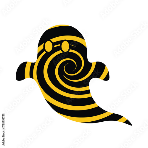 Striped Ghost Black Yellow Swirl Halloween Illustration