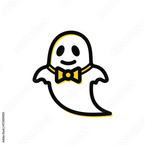 Cute Halloween Ghost with Yellow Bow Tie Illustration Isolated