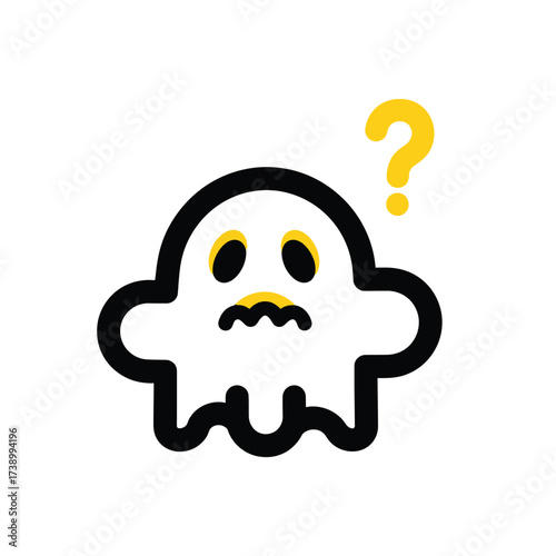 Confused Ghost Illustration With Question Mark On White Background