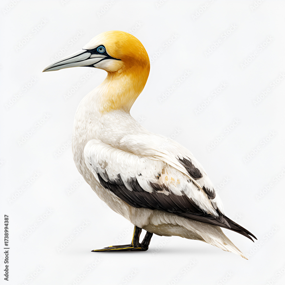 Obraz premium Northern Gannet Realistic Detailed Bird Isolated on White Backgroundf
